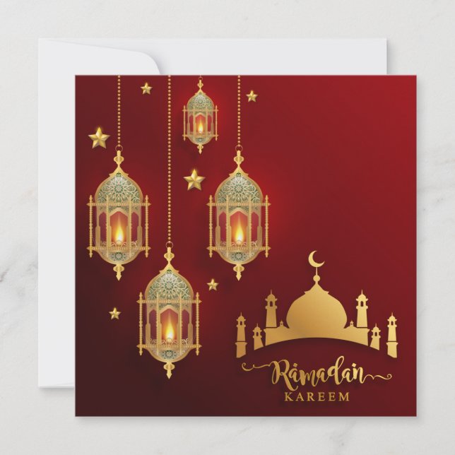 Cartes Pour Fêtes Annuelles Ramadan Mubarak Gold Mosquée islamique lanterne ro (Devant)