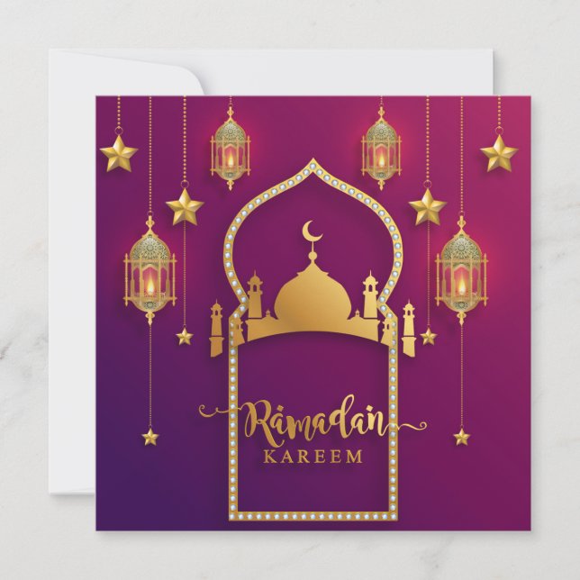 Cartes Pour Fêtes Annuelles Ramadan Mubarak Gold Mosquée islamique Lanterne vi (Devant)