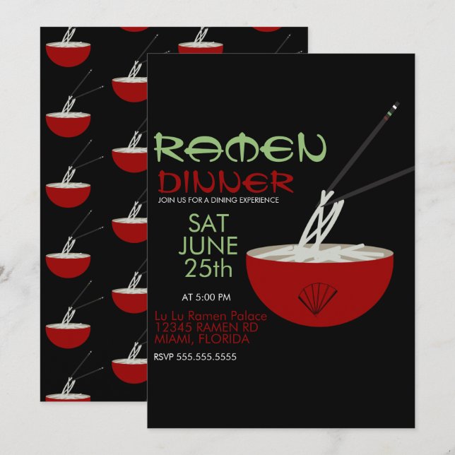 Cartes Pour Fêtes Annuelles Ramen Noodles Asian Bowl Party (Devant / Derrière)