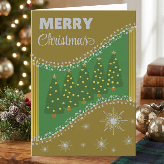 Cartes Pour Fêtes Annuelles Rangée d'arbres de Noël avec des étoiles