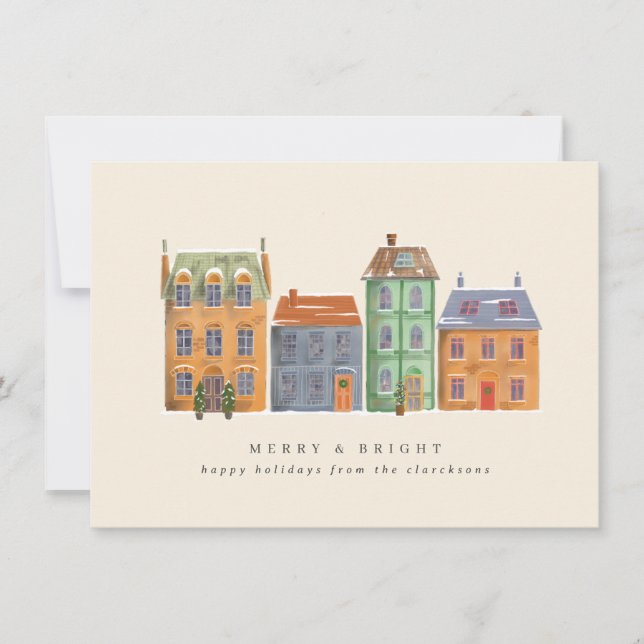 Cartes Pour Fêtes Annuelles Rangée De Maisons D'Une Journée D'Hiver (Devant)