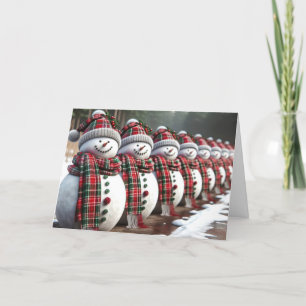 Cartes Pour Fêtes Annuelles Rangée de Snowmen portant des Écharpes Tartan