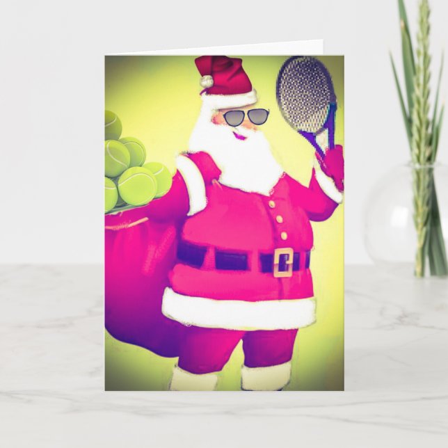 Cartes Pour Fêtes Annuelles Raquette de tennis de poignées de Père Noël (Devant)