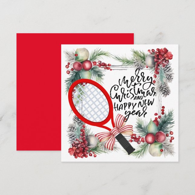 Cartes Pour Fêtes Annuelles Raquette de tennis pour Noël et Joueur du Nouvel A (Devant / Derrière)