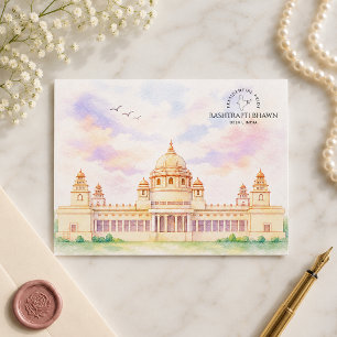 Cartes Pour Fêtes Annuelles Rashtrapti Bhawn Delhi, Inde Aquarelle Voyage