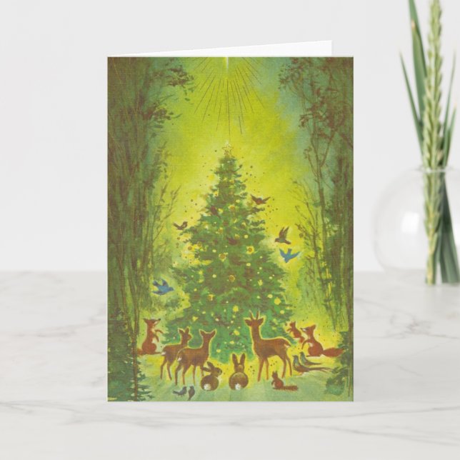Cartes Pour Fêtes Annuelles Rassemblement de voeux de Noël autour d'un arbre_1 (Devant)