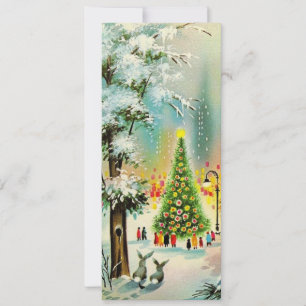 Cartes Pour Fêtes Annuelles Rassemblement Vintage De Noël Autour De L'Arbre