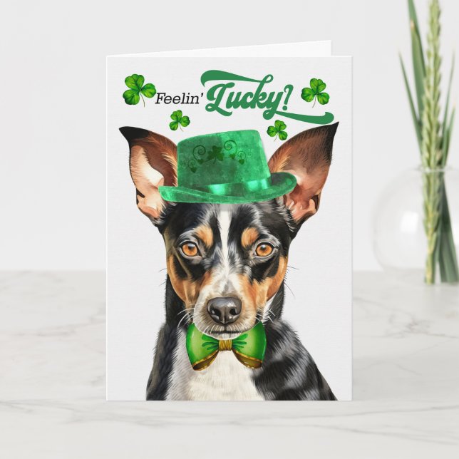 Cartes Pour Fêtes Annuelles Rat Terrier Chien Feelin' Lucky St Patrick's Day (Devant)