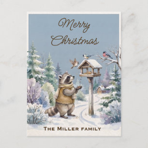 Cartes Pour Fêtes Annuelles Raton Cozy & Oiseaux Forêt Enneigée Noël Personnal