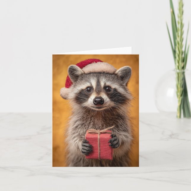 Cartes Pour Fêtes Annuelles Raton laveur adorable avec un chapeau de Père Noël (Devant)