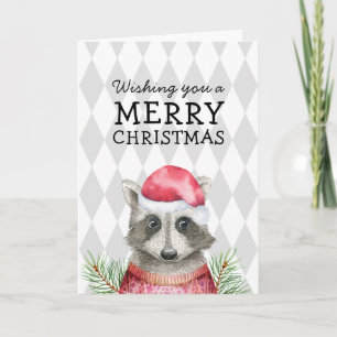 Cartes Pour Fêtes Annuelles Raton laveur au chapeau de Père Noël Joyeux Noël f