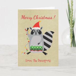 Cartes Pour Fêtes Annuelles Raton laveur dans le casquette de Père Noël