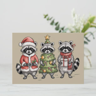 Cartes Pour Fêtes Annuelles Raton laveur de Noël Trio de la forêt Santa Arbre
