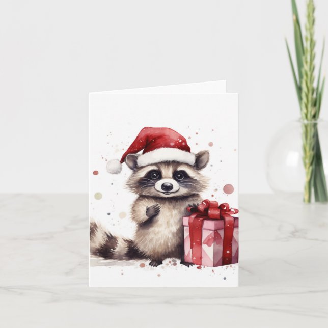 Cartes Pour Fêtes Annuelles Raton laveur de vacances de Noël (Devant)