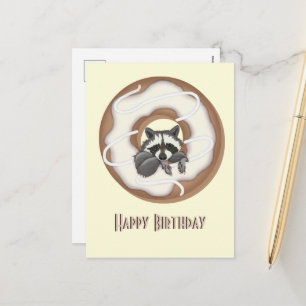 Cartes Pour Fêtes Annuelles Raton laveur mignon Gâteau Donut Sucré Joyeux Anni