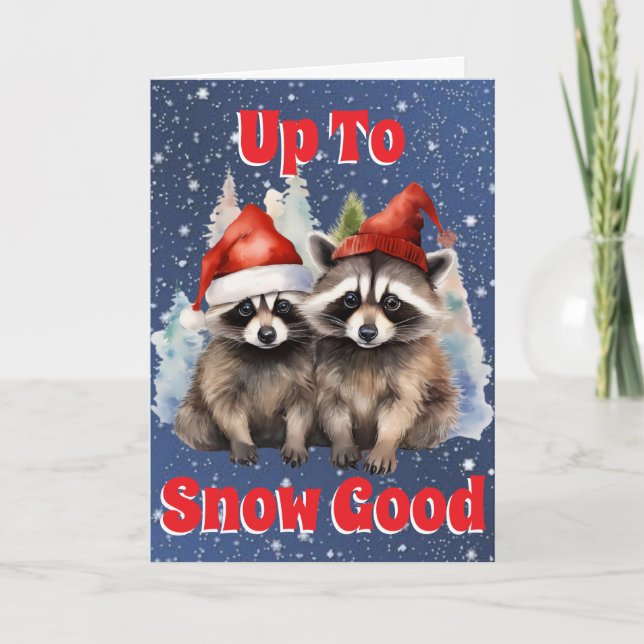 Cartes Pour Fêtes Annuelles Raton laveurs des Fêtes à la neige sans problème (Devant)