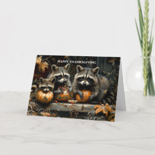 Cartes Pour Fêtes Annuelles Raton laveurs et citrouilles vintage Action de grâ