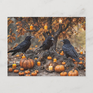 Cartes Pour Fêtes Annuelles Raven Halloween avec Citrouilles et bougies
