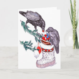 Cartes Pour Fêtes Annuelles Ravens et Mukluk Alaska Wildlife Christmas Card