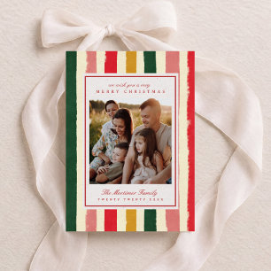 Cartes Pour Fêtes Annuelles Rayé biologique coloré Famille Photo Noël