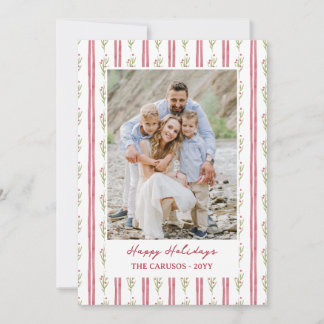 Cartes Pour Fêtes Annuelles Rayures Aquarelle Branches de Baies Joyeuses Fêtes