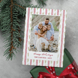 Cartes Pour Fêtes Annuelles Rayures Aquarelle Branches de Baies Joyeuses Fêtes