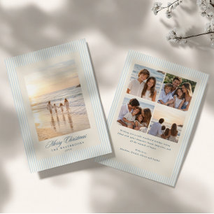 Cartes Pour Fêtes Annuelles Rayures côtières Vintage Bleu Crème Photo