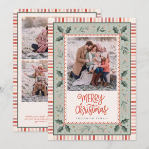 Cartes Pour Fêtes Annuelles Rayures festives de houx pour Noël en famille