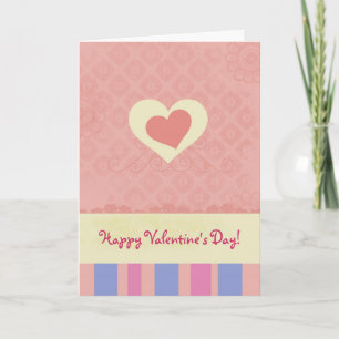 Cartes Pour Fêtes Annuelles Rayures roses de corail de coeur de heureuse