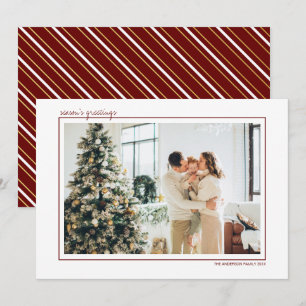 Cartes Pour Fêtes Annuelles Rayures Rouges & Dorées Photo de Vœux de Fêtes