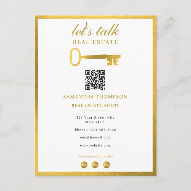 Cartes Pour Fêtes Annuelles Real Estate Agent Realtor Promotional Gold Key (Devant)