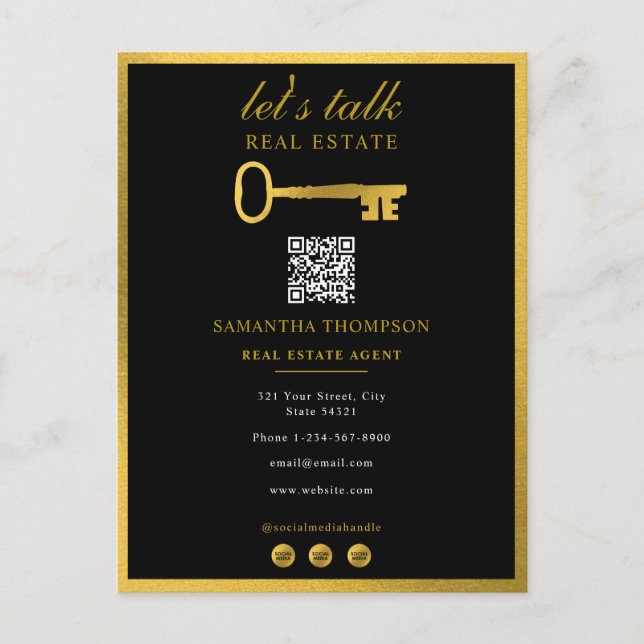 Cartes Pour Fêtes Annuelles Real Estate Agent Realtor Promotional Gold Key (Devant)