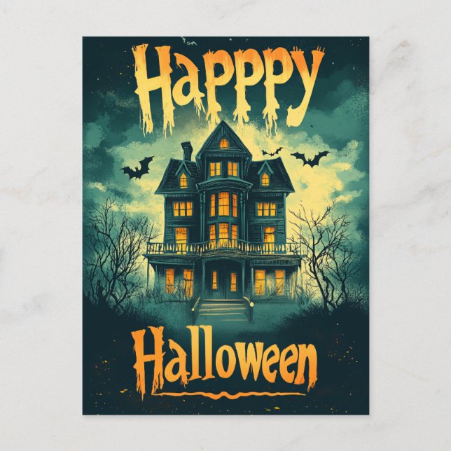 Cartes Pour Fêtes Annuelles Realtor Halloween Haunted House Publicité (Devant)