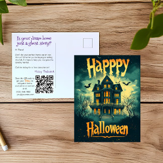 Cartes Pour Fêtes Annuelles Realtor Halloween Haunted House Publicité