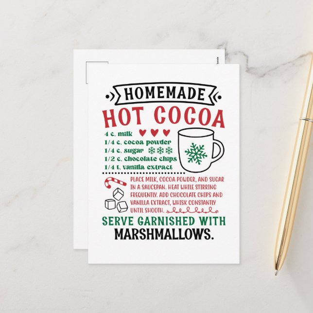 Cartes Pour Fêtes Annuelles Recette de chocolat chaud du Pôle Nord (Devant/Arrière en situation)