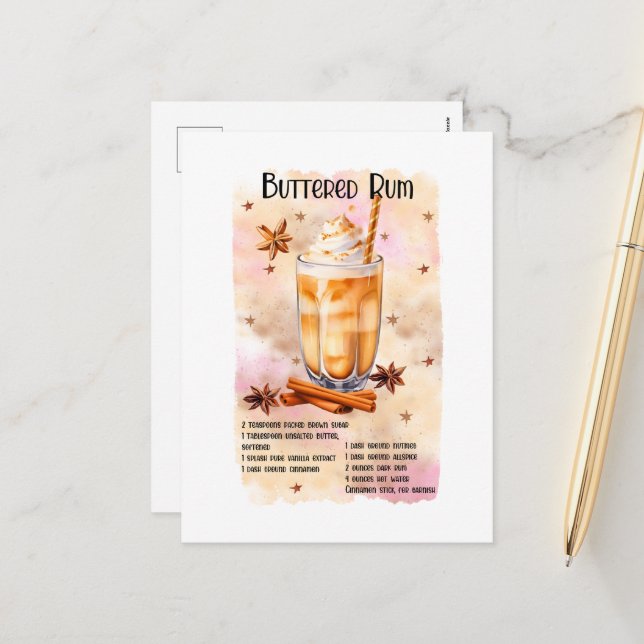 Cartes Pour Fêtes Annuelles Recette de rhum beurre de Noël festif (Devant/Arrière en situation)