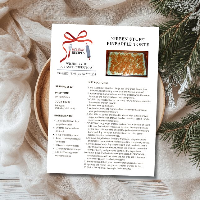 Cartes Pour Fêtes Annuelles Recettes de vacances Green Stuff Christmas Card (Holiday Recipes Green Stuff Pineapple Torte Christmas Card)