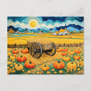Cartes Pour Fêtes Annuelles Récolte de citrouilles avec charrette à foin