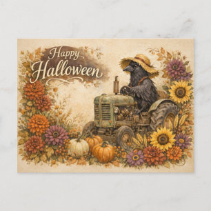 Cartes Pour Fêtes Annuelles Récolte de tracteur de corbeau d'Halloween vintage
