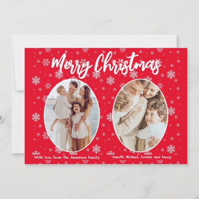 Cartes Pour Fêtes Annuelles Red 2 Photo Snowflakes mignon Moderne Joyeux Noël (Devant)