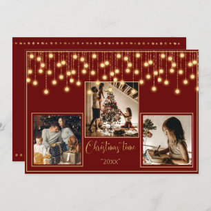 Cartes Pour Fêtes Annuelles Red 3 Photos Noël Temps Gold Holiday