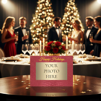 Cartes Pour Fêtes Annuelles Red Alligator Printed Faux Texture Photo Happy