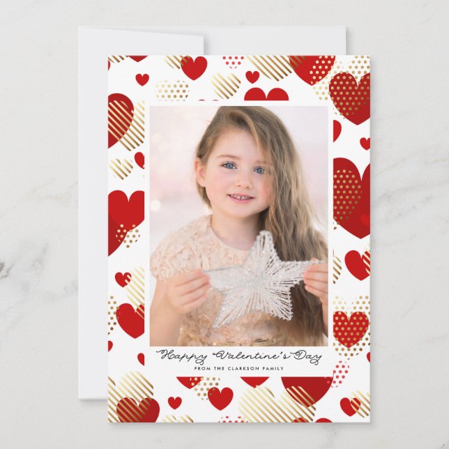 Cartes Pour Fêtes Annuelles Red and Gold Foil Hearts Motif Saint-Valentin (Devant)