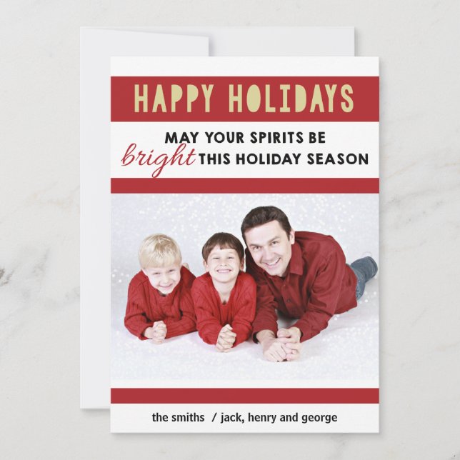 Cartes Pour Fêtes Annuelles Red and Gold Happy Holidays Photocard Salutations (Devant)