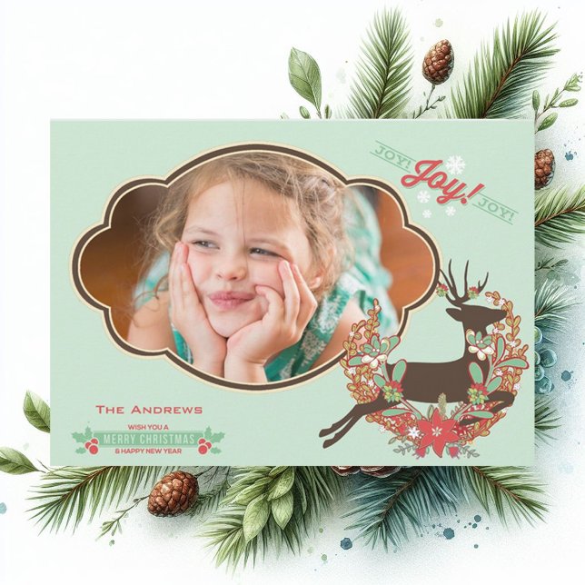 Cartes Pour Fêtes Annuelles Red and Mint Deer Christmas Holiday Photo (Créateur téléchargé)