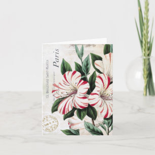 Cartes Pour Fêtes Annuelles Red and White Amaryllis vintage holiday notecard