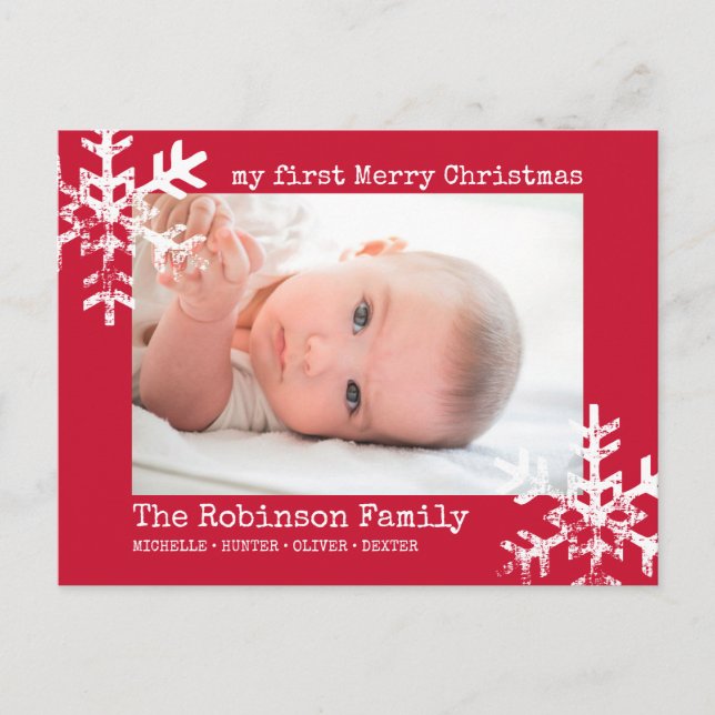 Cartes Pour Fêtes Annuelles Red Baby Holiday First Christmas Photo Snowflakes (Devant)