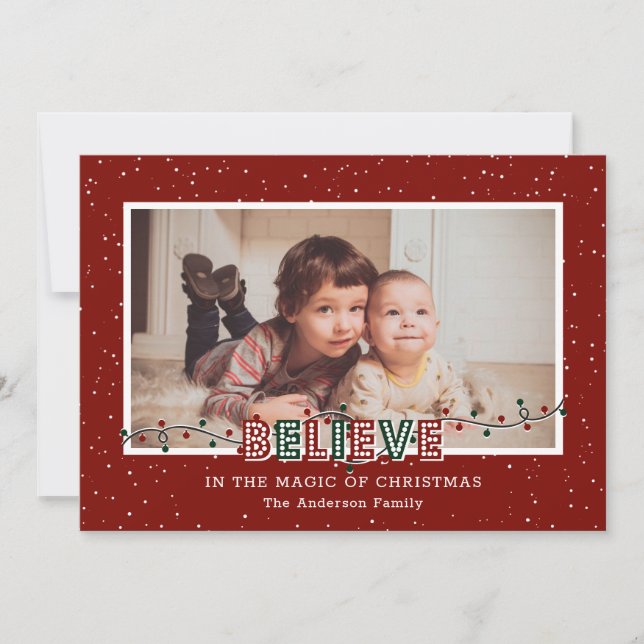 Cartes Pour Fêtes Annuelles Red Believe In the Magic Photo Christmas (Devant)
