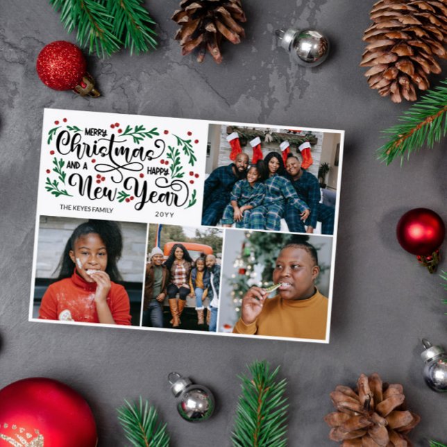 Cartes Pour Fêtes Annuelles Red Berries 4 Photo Joyeux Noël Bonne année (Créateur téléchargé)