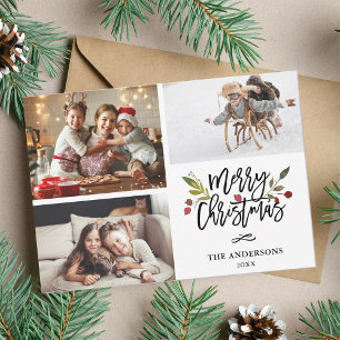 Cartes Pour Fêtes Annuelles Red Berries Joyeux Noël 3 Photo Collage